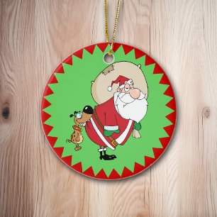 Dog Biting Santa Funny Christmas Ornament