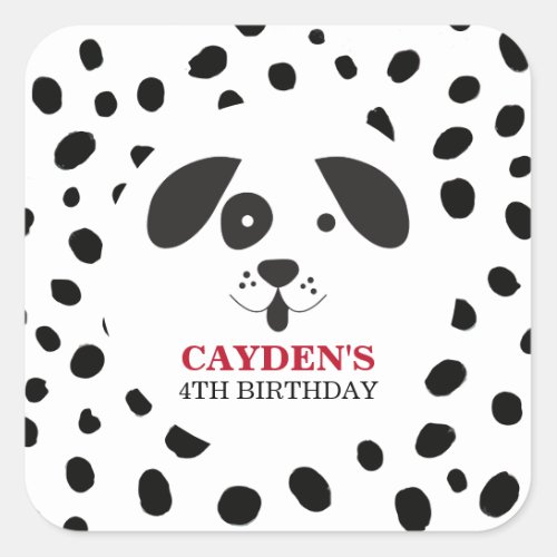 Dog Black Spot Dalmatian Birthday Square Sticker