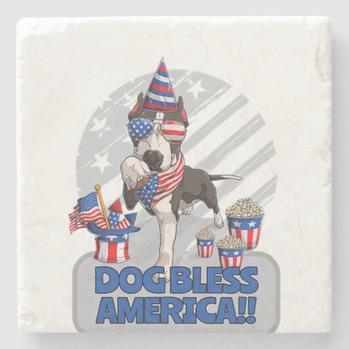 dog bless america _ 4th of july pitbull patriotic  stone coaster
