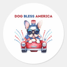 Dog Bless America Pun Round Sticker