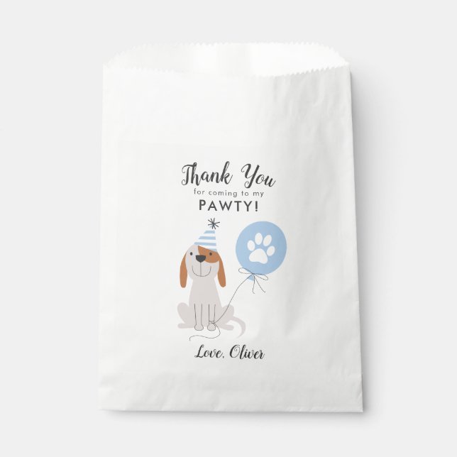Dog Blue Birthday Party Thank You Favor Bag (Front)
