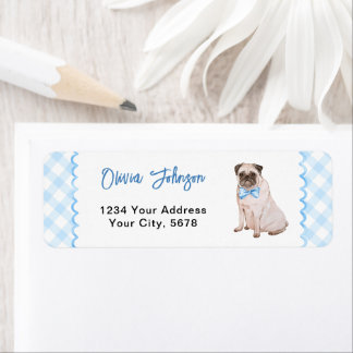 Dog Blue Gingham Baby Shower Address Label