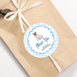 Dog Blue Gingham Baby Shower Thank You Classic Round Sticker