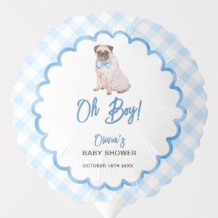 Dog Blue Gingham Oh Boy Baby Shower Balloon