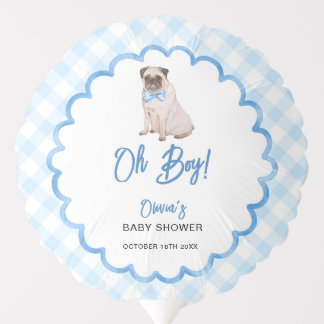 Dog Blue Gingham Oh Boy Baby Shower Balloon