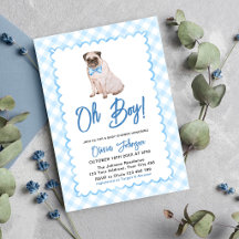 Dog Blue Gingham Oh Boy Baby Shower