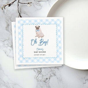 Dog Blue Gingham Oh Boy Baby Shower Napkins