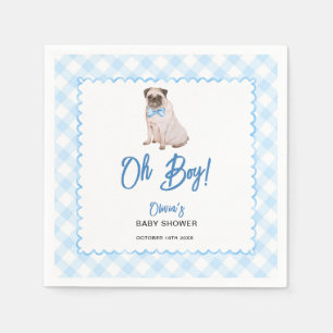 Dog Blue Gingham Oh Boy Baby Shower Napkins