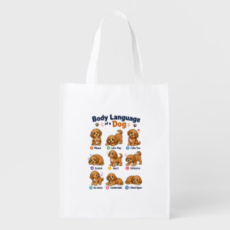 Dog Body Language Chart - Cute Educational Doodle Grocery Bag