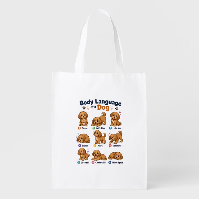 Dog Body Language Chart - Cute Educational Doodle  Grocery Bag (Front)