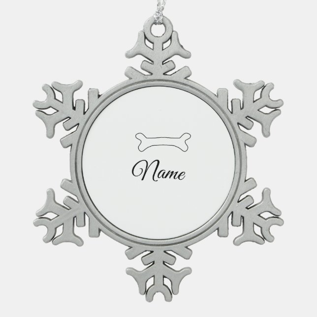 Dog bone add dog name photo custom personalized  snowflake pewter christmas ornament (Front)