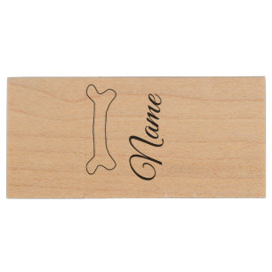 Dog bone add dog name photo custom personalized wood flash drive