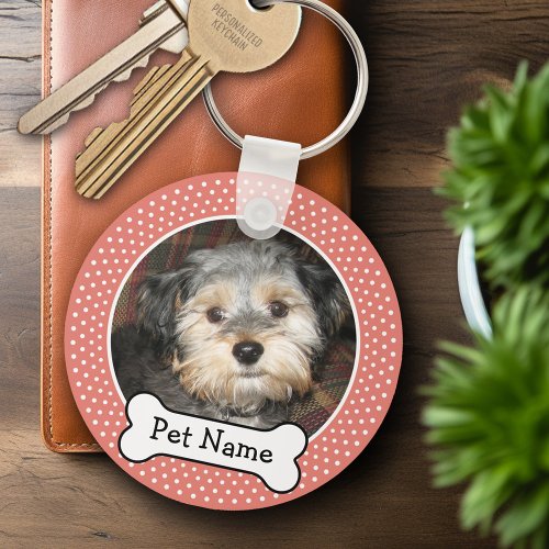 Dog Bone and Coral Polka Dot Pet Photo Frame Keychain