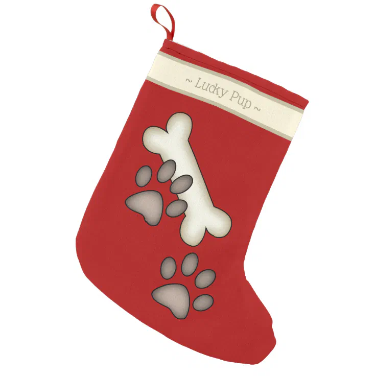 Dog Bone And Muddy Paw Print Small Christmas Stocking | Zazzle