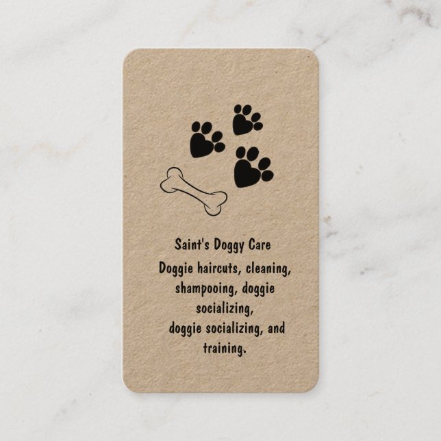 Dog Bone and Paw Prints Kraft Paper Business Card (Front)