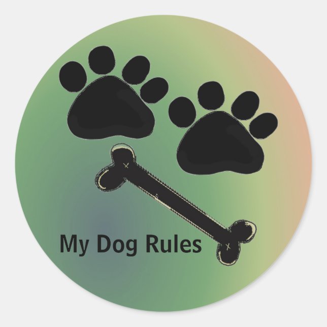 Dog Bone and Paws Classic Round Sticker (Front)