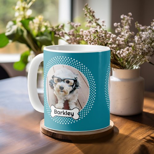 Dog Bone and Polka Dot Pet Photo Frame _ Blue Coffee Mug