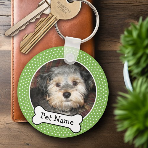 Dog Bone and Polka Dot Pet Photo Frame Keychain