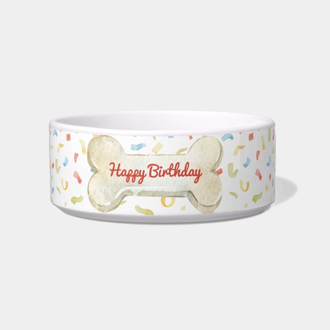 Dog Bone Birthday Party Dog Bowl (Front)