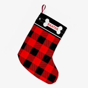 Dog Bone Christmas Red Flannel Plaid Small Christmas Stocking