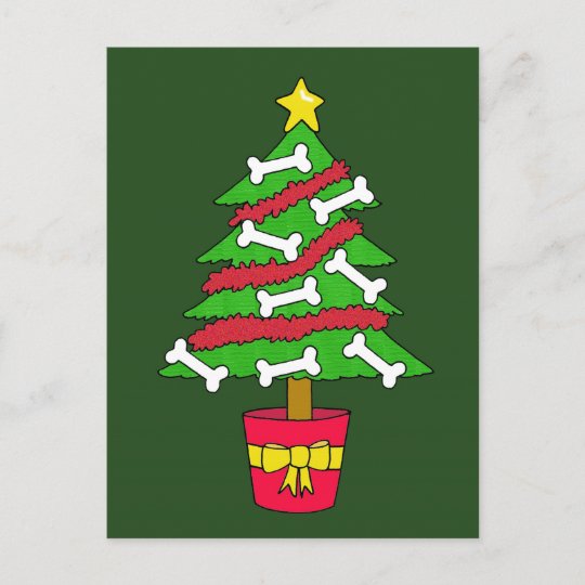 Dog Bone Christmas Tree Cartoon Holiday Postcard
