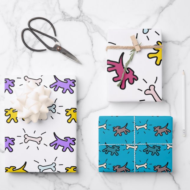 Dog Bone Graffiti Style 3 patterns WPS3 Wrapping Paper Sheets (Front)