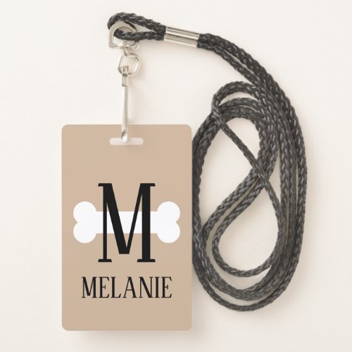 Dog bone monogram pet care services name badge