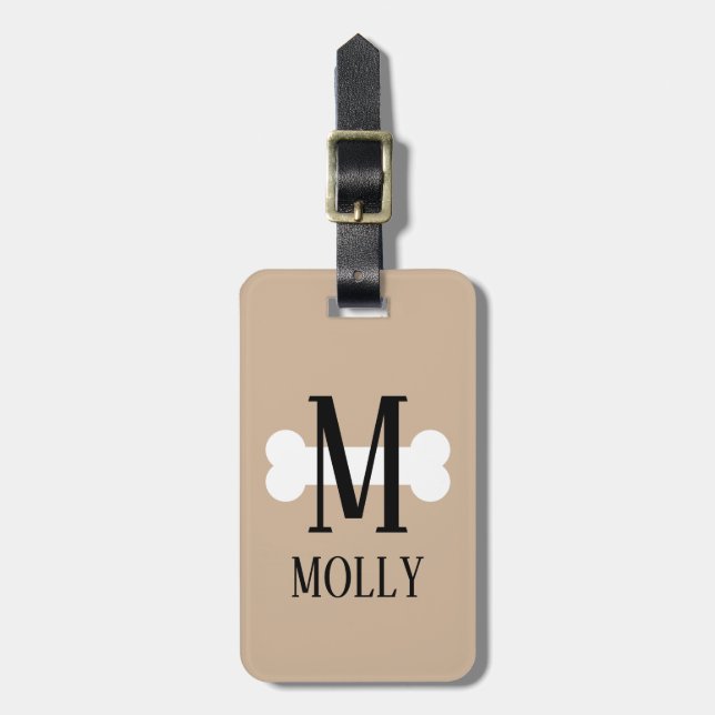 Dog bone monogram pet travel luggage tags (Front Vertical)