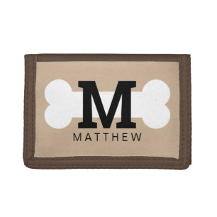 Dog bone monogram trifold wallet for pet owner