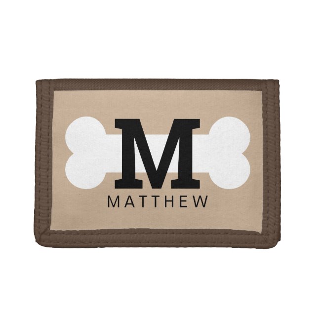 Dog bone monogram trifold wallet for pet owner (Front)