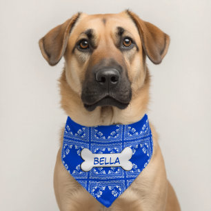Dog Bone On Blue Bandana Design Pet Bandana Collar