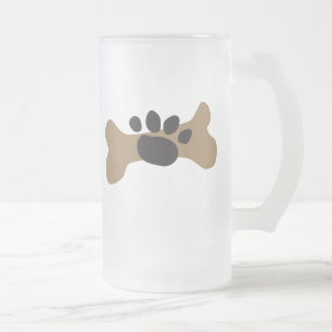 Dog Bone & Paw Print Frosted Glass Beer Mug