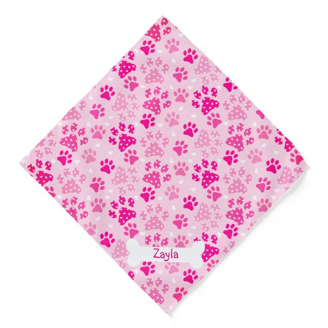 Dog Bone Paw Print Pattern Pink White Bandana (Front)