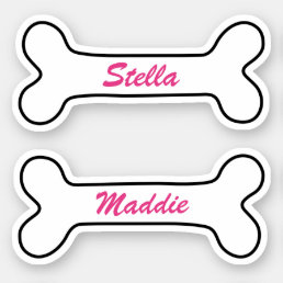 Dog bone personalized pink name stickers