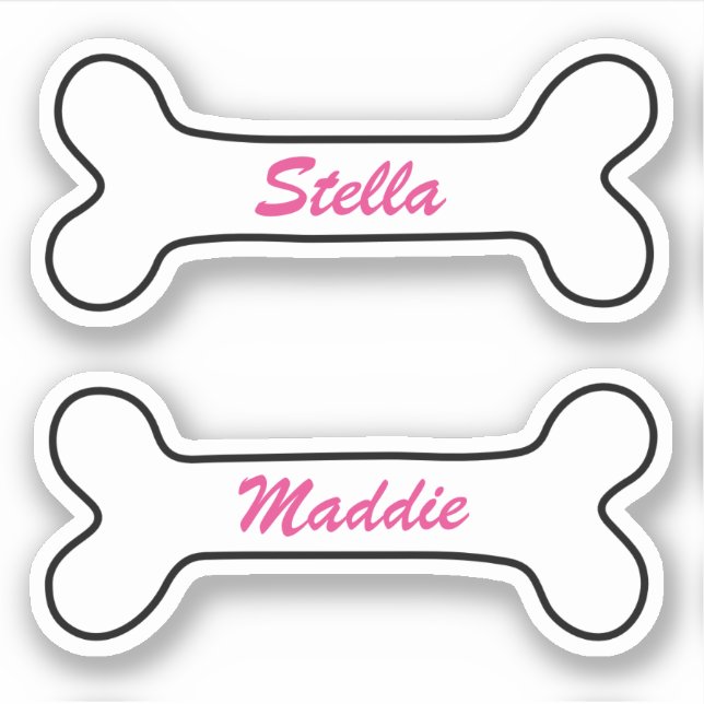 Dog bone personalized pink name stickers (Front)