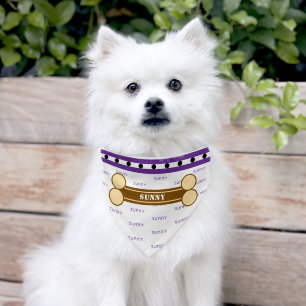 Dog Bone Pet Name Purple Black Polka Dots Bandana Collar