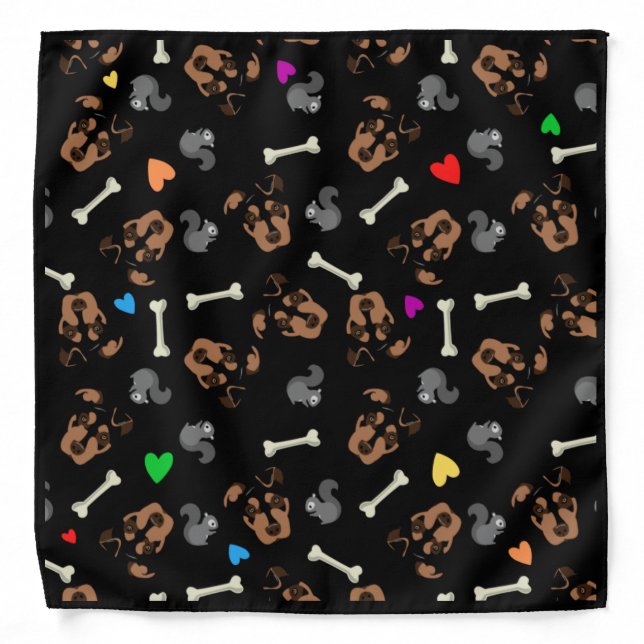Dog Bone Squirrel Rainbow Hearts Bandana (Front)