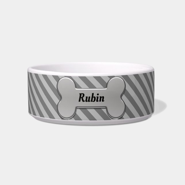 Dog Bone with Gray Diagonal Stripes - DIY Name Bowl (Front)