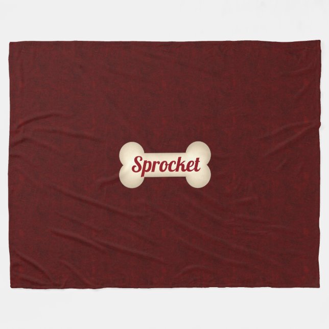 Dog Bone with Maroon Red and Dog's Name Fleece Blanket (Front (Horizontal))