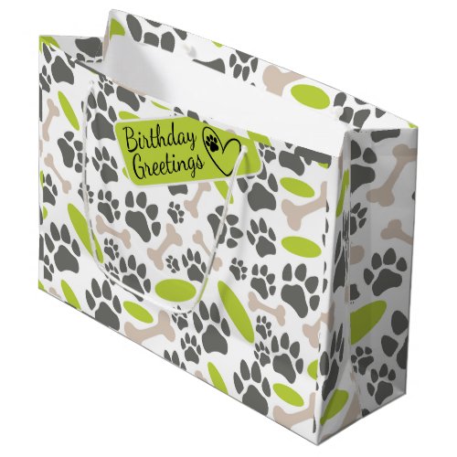 Dog bones and paws seamless pattern large gift bag