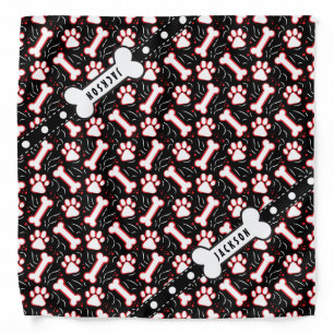 Dog Bones and Puppy Paws Funny Dog's Name Bandana