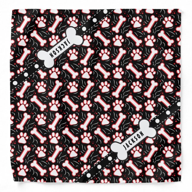 Dog Bones and Puppy Paws Funny Dog's Name Bandana (Front)