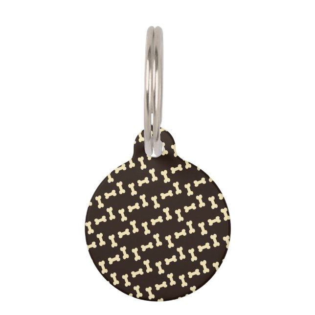Dog bones on brown pattern pet ID tag (Front)