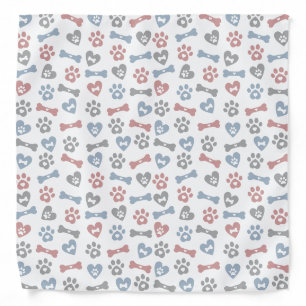 Dog Bones Paws And Hearts Blue Pink Gray Pattern Bandana