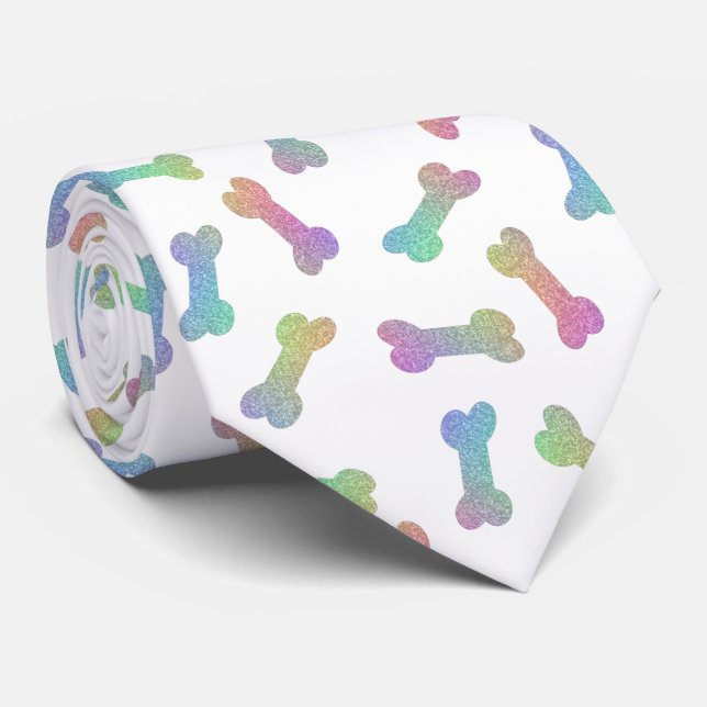 Dog Bones Rainbow Glitter Effect Neck Tie (Rolled)