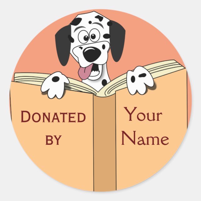 Dog Book Donation Stickers Personalized Name Text (Front)