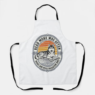 Dog Book Lover Shirt Vintage Engraving Husky Reade Apron
