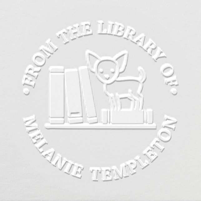 Dog, Books on Shelf “From the library of” Name Embosser (Design)
