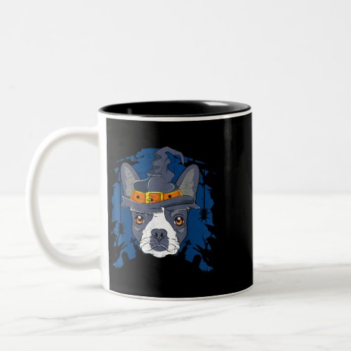Dog Boston Terrier Witch Funny Halloween Gifts Dog Two_Tone Coffee Mug