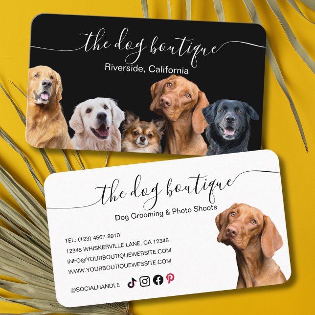 Dog Boutique Business Card Black and White (dog grooming business card)
